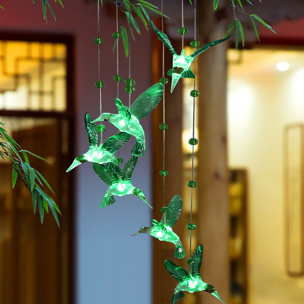 LED Solar Wind Bell Hummingbird Hanging Ornaments Outdoor Garden Wind Chime