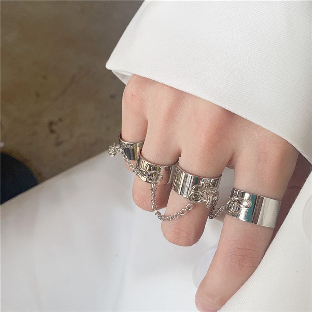 Open Finger Ring Cross Virgin Mary Pendant Multi-layer Chain Punk Rings