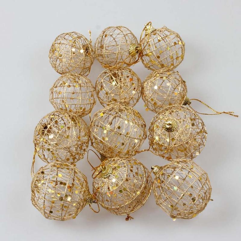 6Pcs/ Christmas Ball Ornaments Iron Wire Glitter Sequins Scales Pendant Decor
