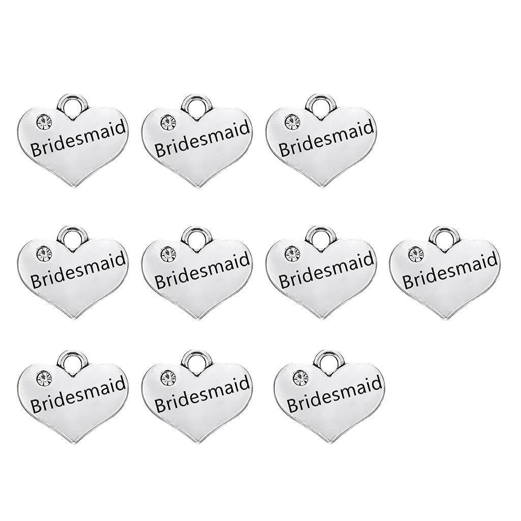 10x Heart Bridesmaid Charms Bracelets Necklace Pendant Jewelry Making Beads