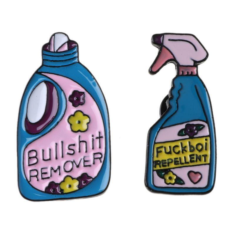2Pcs Bullshit Remove Cartoon Detergent Enamel Pins Badge Brooches Decor Jewelry
