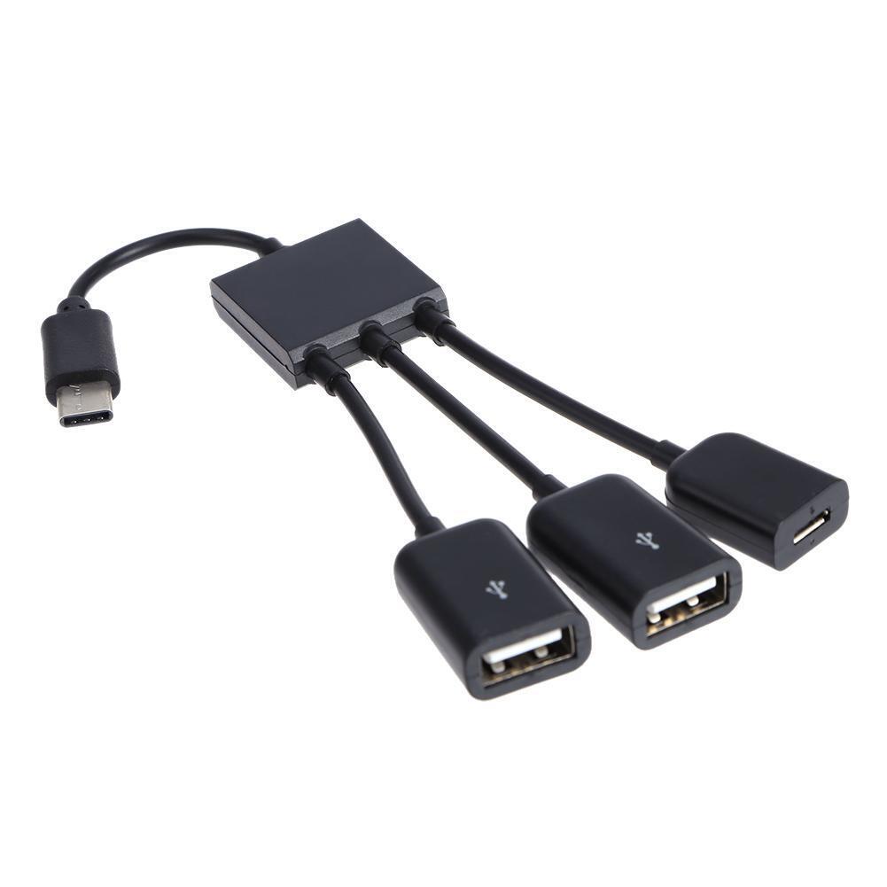 2 X USB-A/F + Micro USB Female to USB3.1 Type-C Male Extender Cable OTG Hub