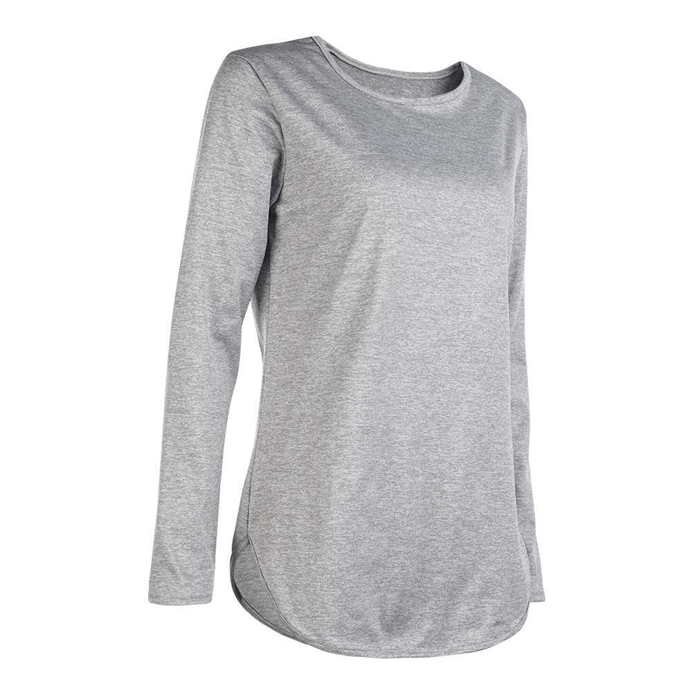 Women Casual Long Sleeve T-shirt Irregular Hem Tops Street Wear (Grey L)