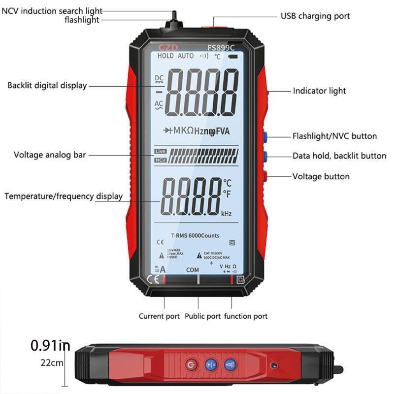 Multimeter with Large Screen 6000 Counts Voltmeter/Ohmmeter/Capacitance Temp