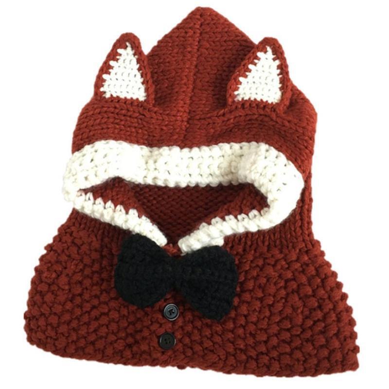 Bowknot Knitted Windproof Fox Ear Woolen Warm Casual Hat for Children Boys Girls