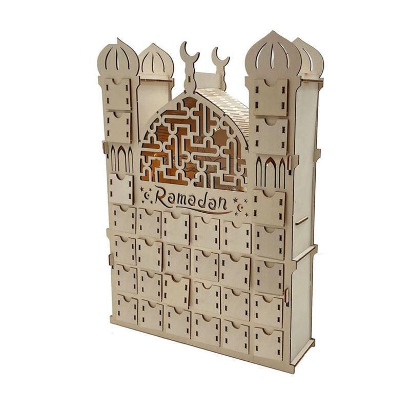 Eid Ramadan Ornament Wooden Palace Moon Star Led Glowing Crafts Supplies