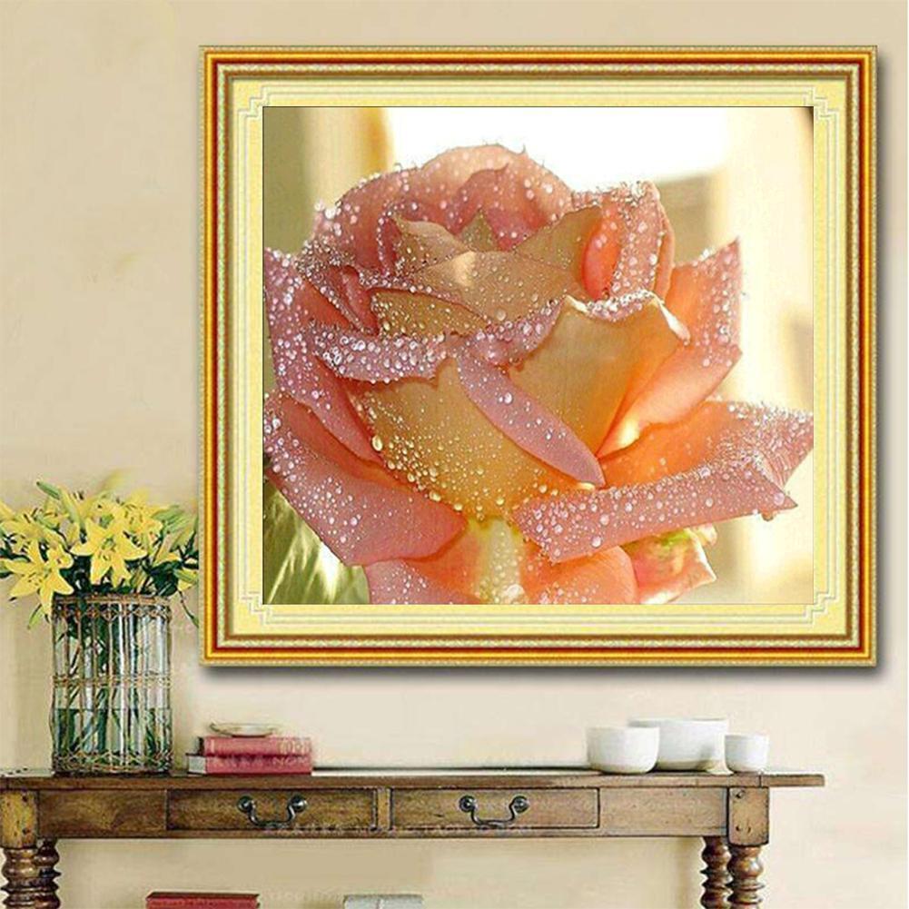 Diamond Embroidery Flowers with Dewdrops Round DIY Diamond Painting Decor