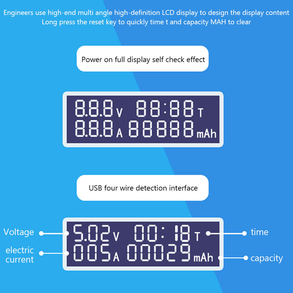 USB Tester 3.2-10V 0-3A DC Digital Volt Amp Meter Tester Charger Indicator