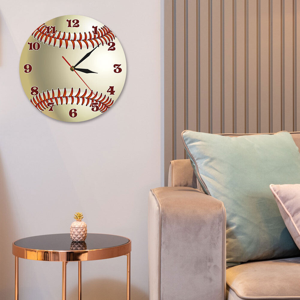 Wall Clock Acrylic Silent Non Ticking for Living Room Baseball Fan Gifts