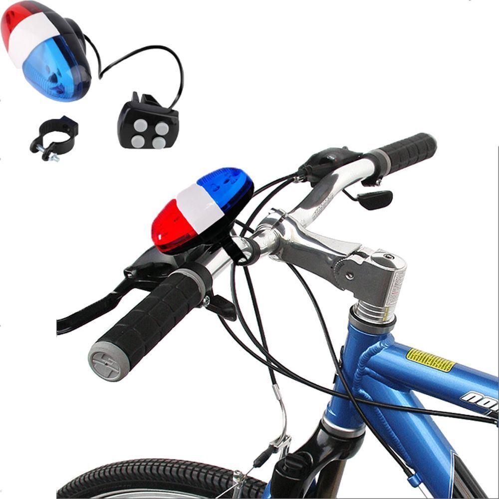 4 Tone Ultra-loud Police Siren Bicycle Call 6 LED Electric Light Horn Bell
