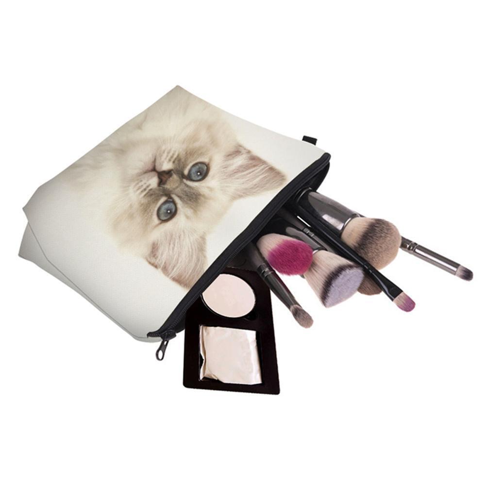 Cute Women Pet Cat Print Clutch Comestic Storage Pouch Makeup Bag Casual (F