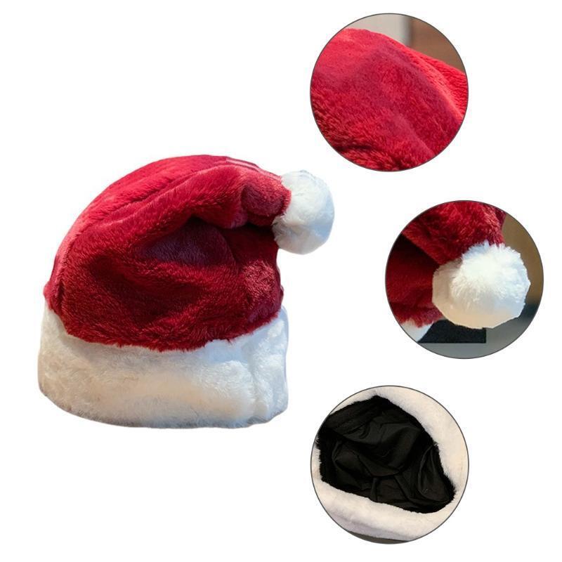 Plush Christmas Santa Hat Red+White Beanie Hat for Thanksgiving Valentine Day