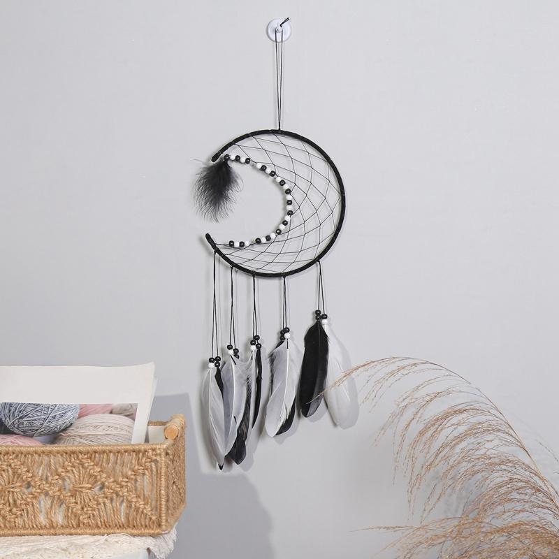 Moon Dream Catcher with Fairy Feather Home Bedroom Decor Girls Kids Gifts