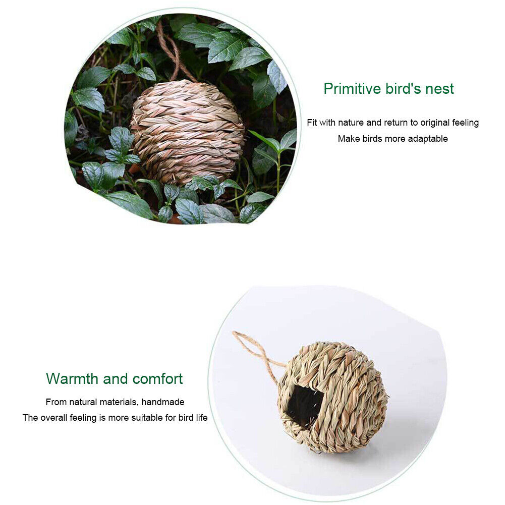 Natural Straw Bird Nest Hanging Handwoven Outdoor Breeding Round Birdhouse