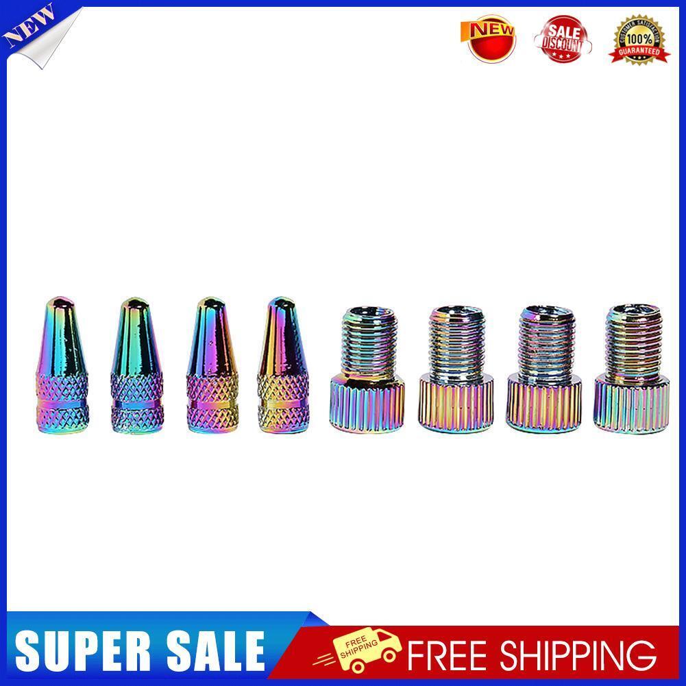 4x Holographic Presta to Schrader Bike Valve Adapters+ 4x Presta Valve Caps
