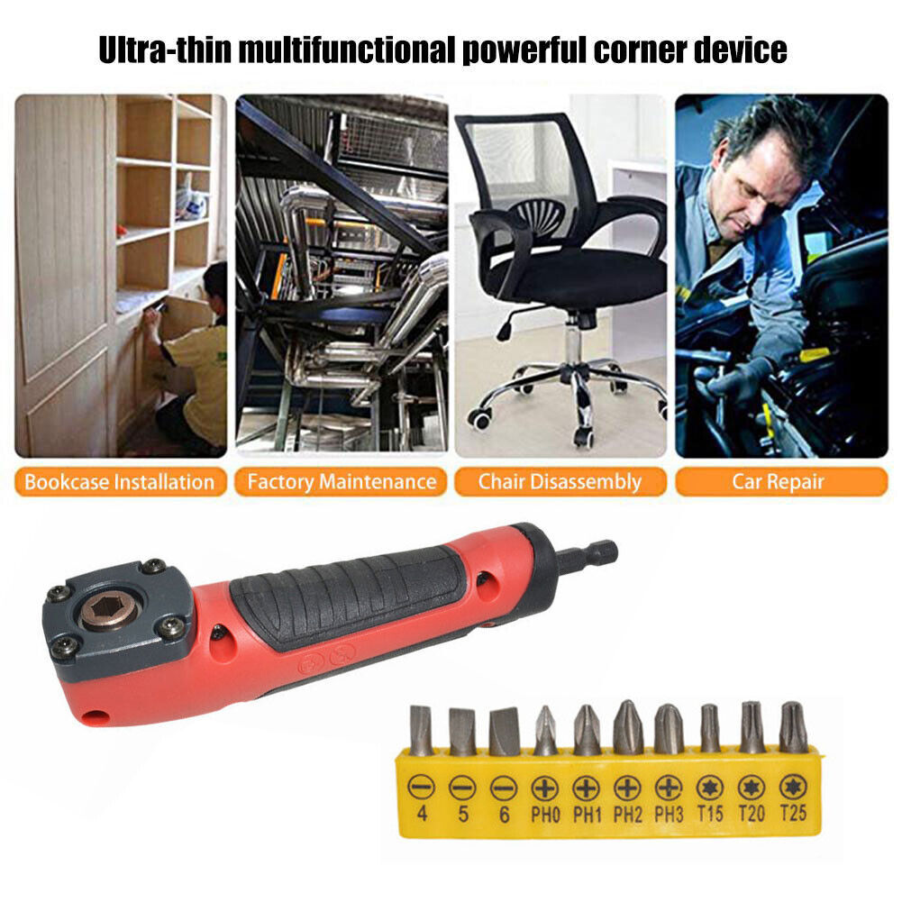 Right Angle Extension Shank Screwdriver 1/4 inch Hex Drill Bit Holder Kits