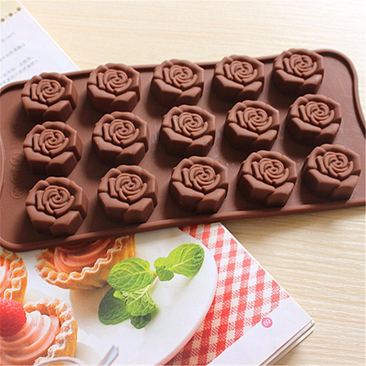 15-Cavity Silicone Flower Rose Chocolate Cake Soap Mold Baking Ice Tray Mould