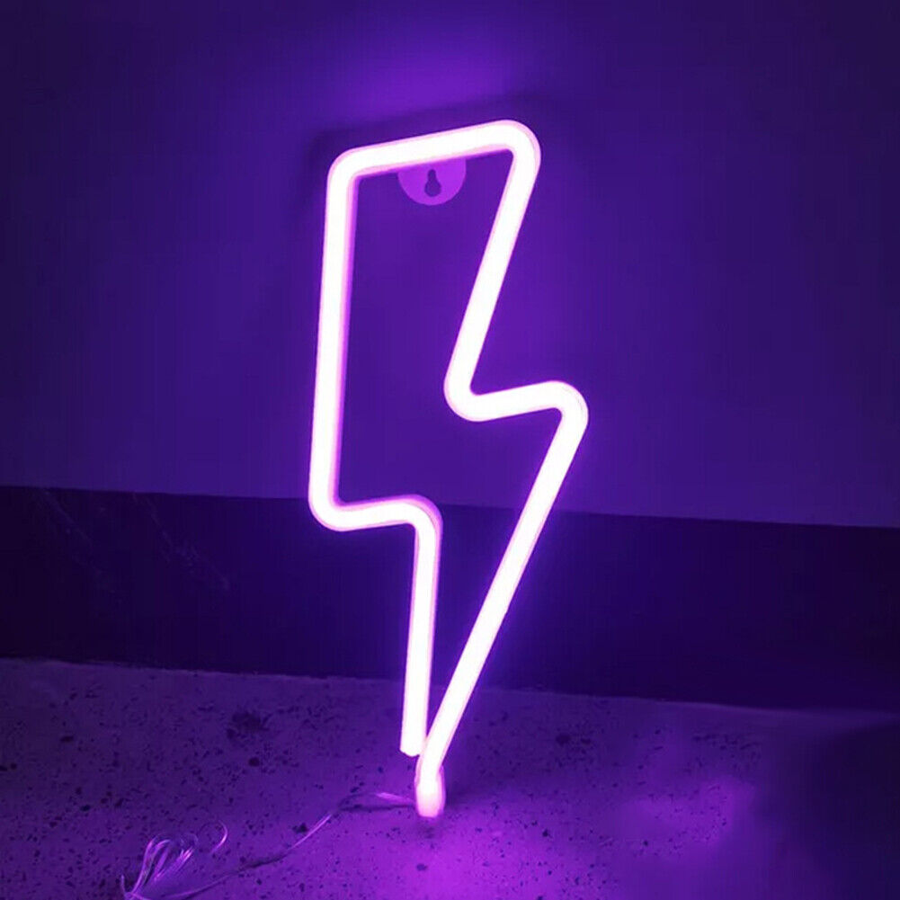 Flash Shaped Neon Lights USB Battery Operated Hanging Night Lamp (Purple)