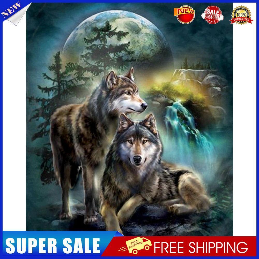 Frameless Oil Paint By Numbers Wolf DIY Canvas Picture Craft Kit for Home