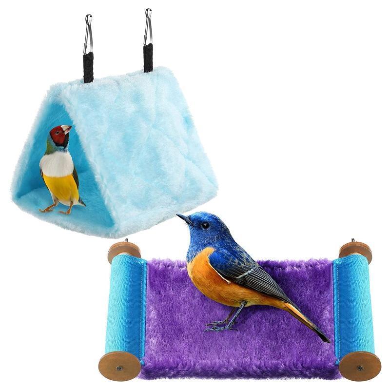 2 Pack Plush Fluffy Bird Nest House Hanging Hammock for Hamster Parrot Lovebird