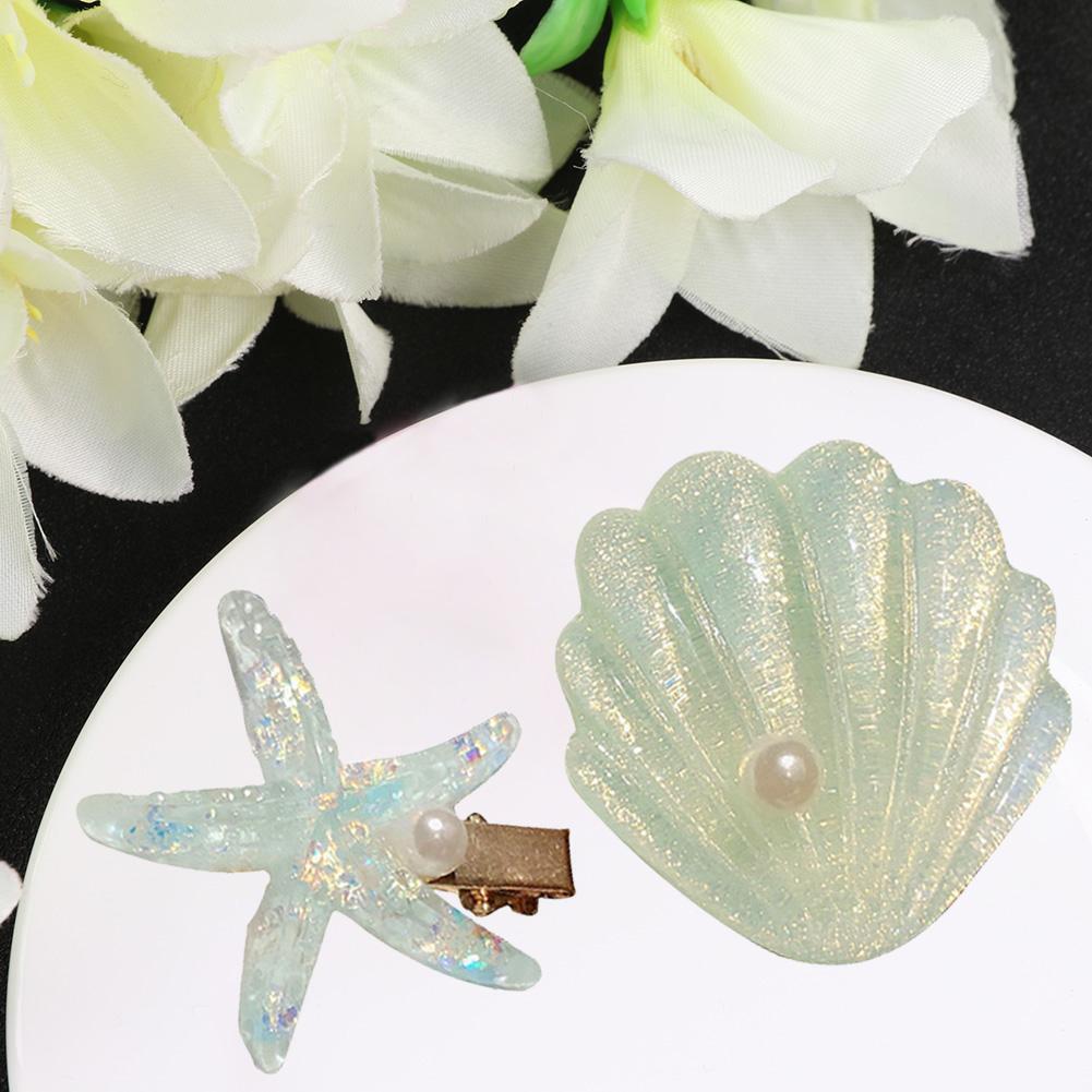 2pcs/set Korean Sea Star Shell Hairpins Women Irregular Hair Clips (Green)