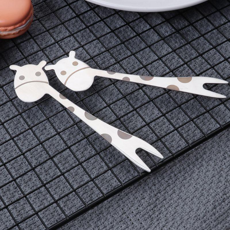 Stainless Steel 2 Tines Giraffe Fork Dessert Cake Fruit Salad Cutlery Flatware