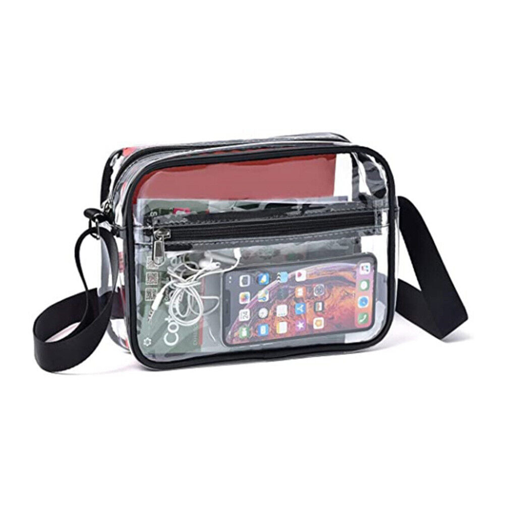 Women PVC Clear Clutch Handbag Zipper Small Stadium Approved Crossbody Bag