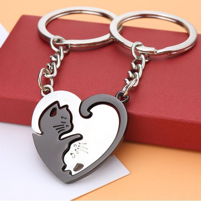 Couple Keychain Cute Black White Matching Puzzle Cat Animal Pendant Keyring Gift