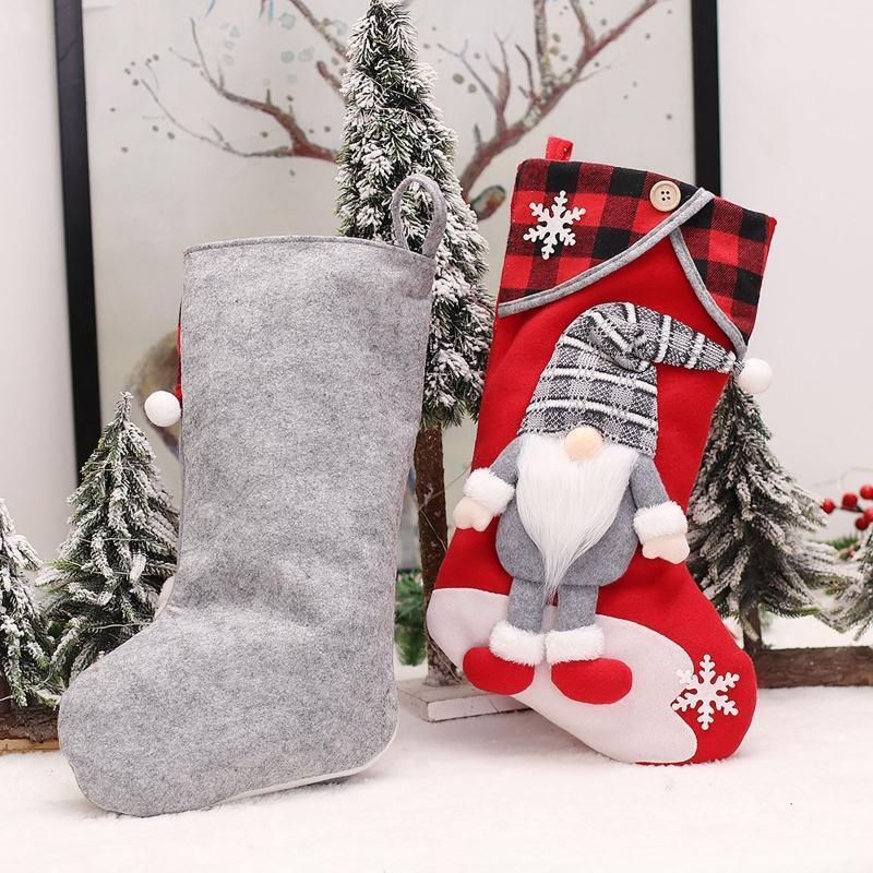 Christmas Gnome  Plaid Hat Stockings Set of 2 Candy Home Door Window Decor