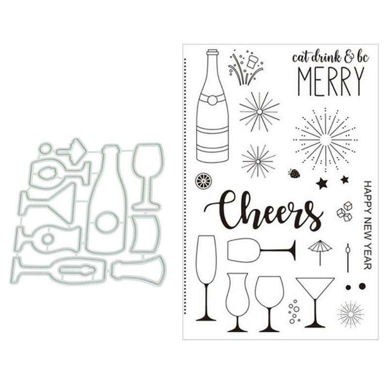 Wine Glass Cutting Dies Clear Stamp DIY Scrapbooking Paper Cards Album Decor