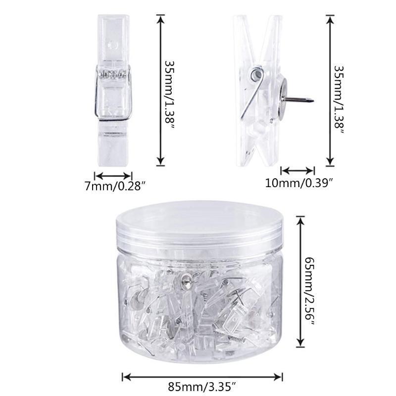 50 Pcs Photo Clip-shaped Thumb Tacks Clear Push Pins Home Decorative Push Pins