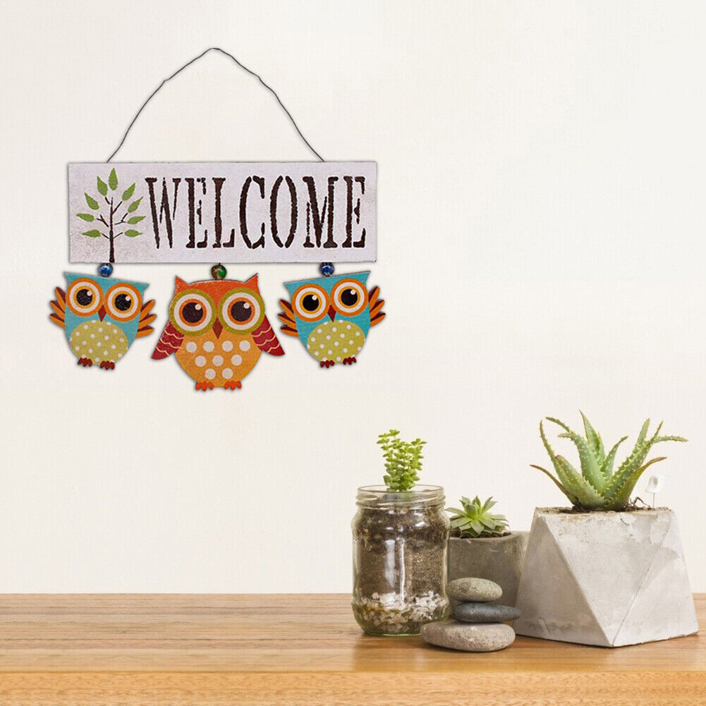 Wooden Welcome Owl Door Sign Pendant Hanging Home Wall Decor (White)