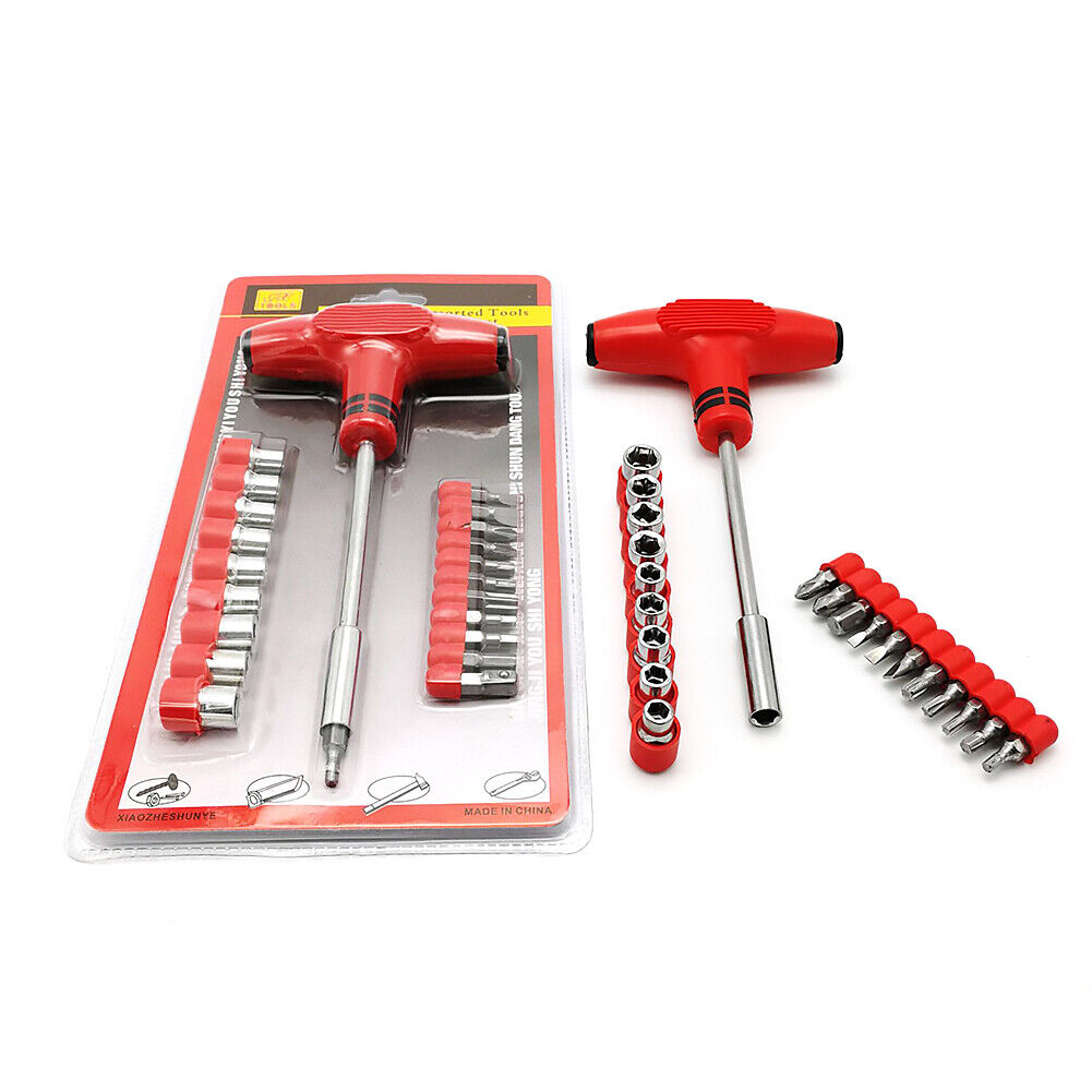 24pcs T-Handle Screwdriver Set Bits with Hex Head Drill Head Kit w/Sockets