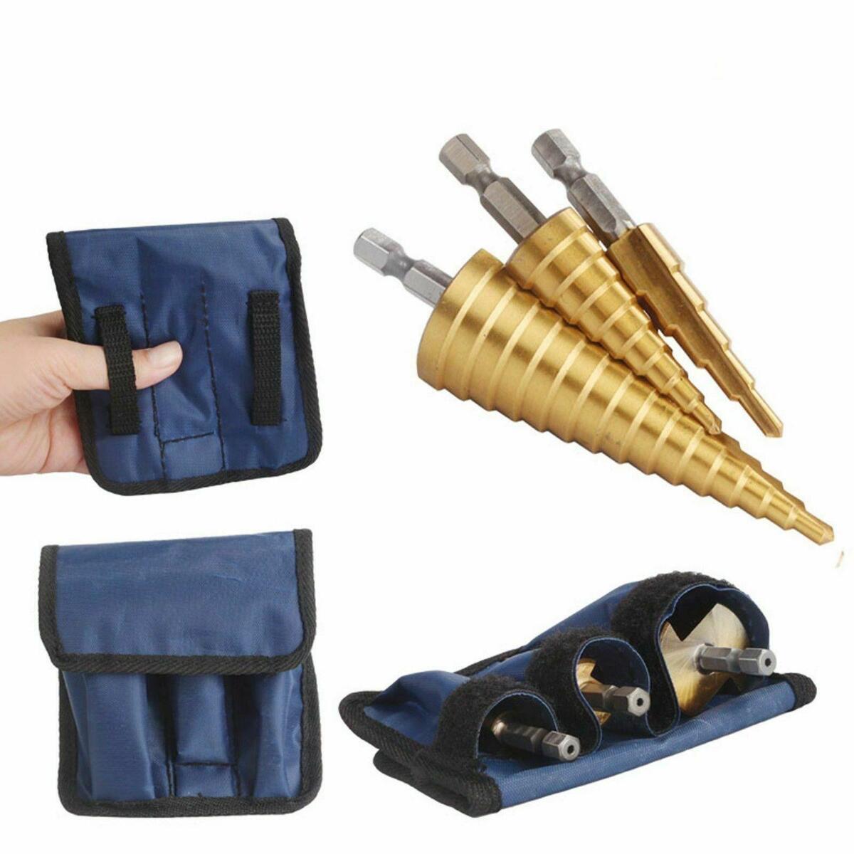 3pcs Spiral Grooved Step Drill  , High  Steel Titanium Coated, HSS
