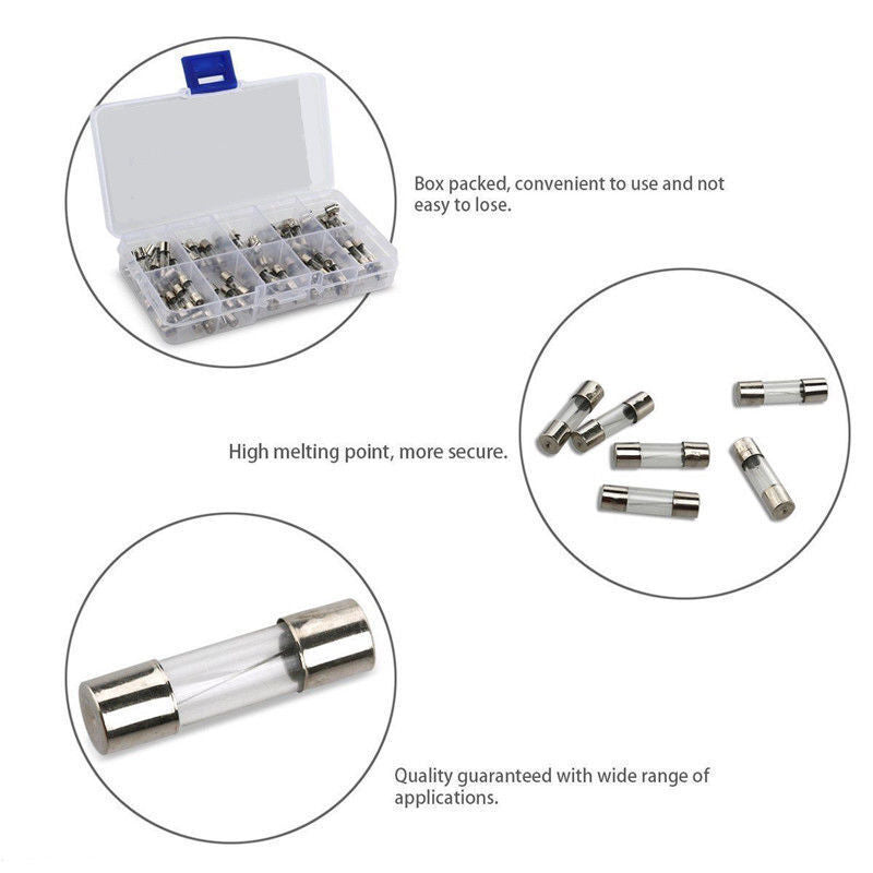 100pcs Set 5x20mm Quick Blow Glass Tube Fuses Amp 0.25~6A 100pcs Set
