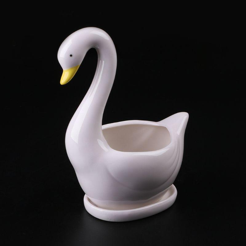 White Swan Ceramic Flower Pot Succulent Plant Flowerpot Planter Desktop Home DIY