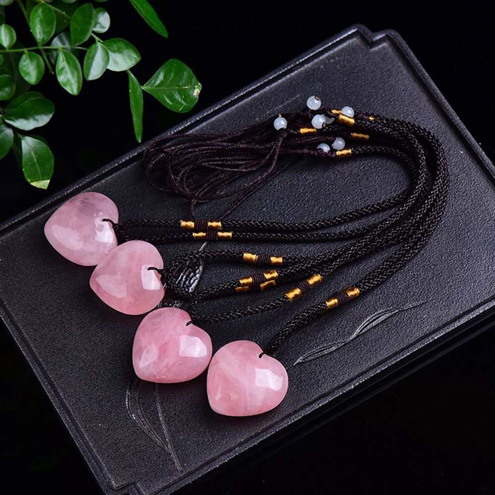 Energy Healing Magic Wand Gift Heart Pendant Jade Gem Pink Crystal Necklace