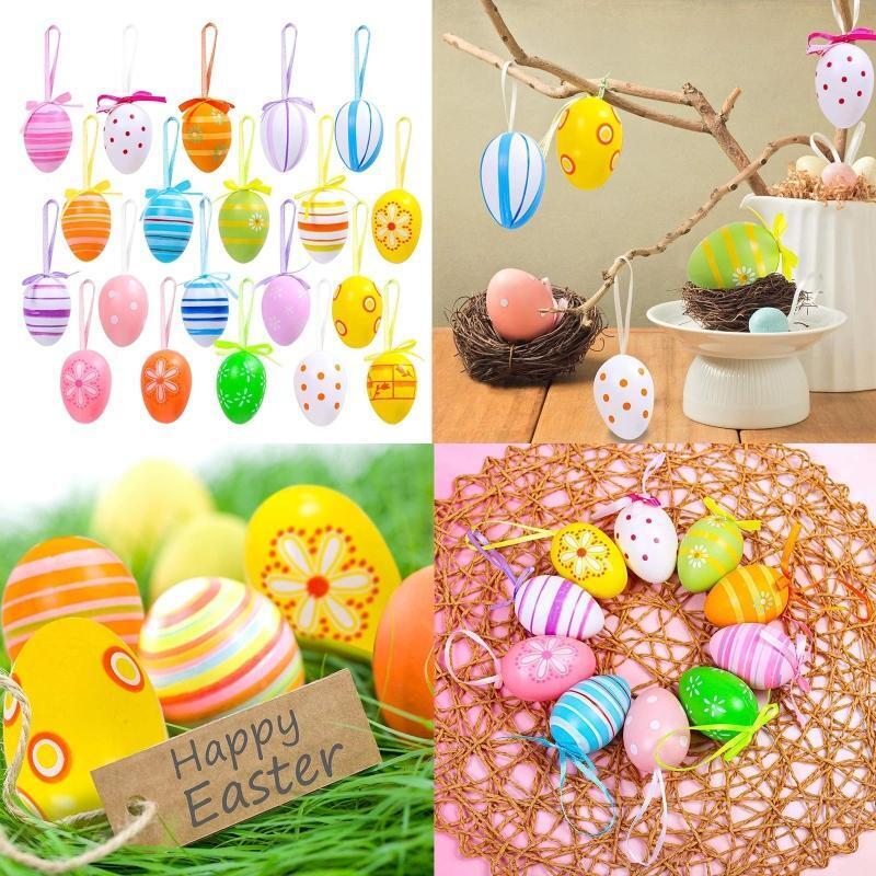 Easter DIY Colorful Painted Egg Pendant 12 Pcs Simulation Eggs Hanging Ornament