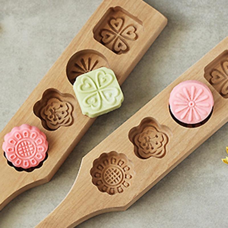 Wooden 4 Flower Muffin Mooncake Handmade Soap Mold Biscuit Chocolate Mould DIY