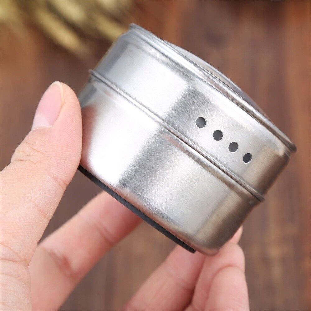 12Pcs/set Magnetic Spice Tins Stainless Storage Container Jars with Clear Lids
