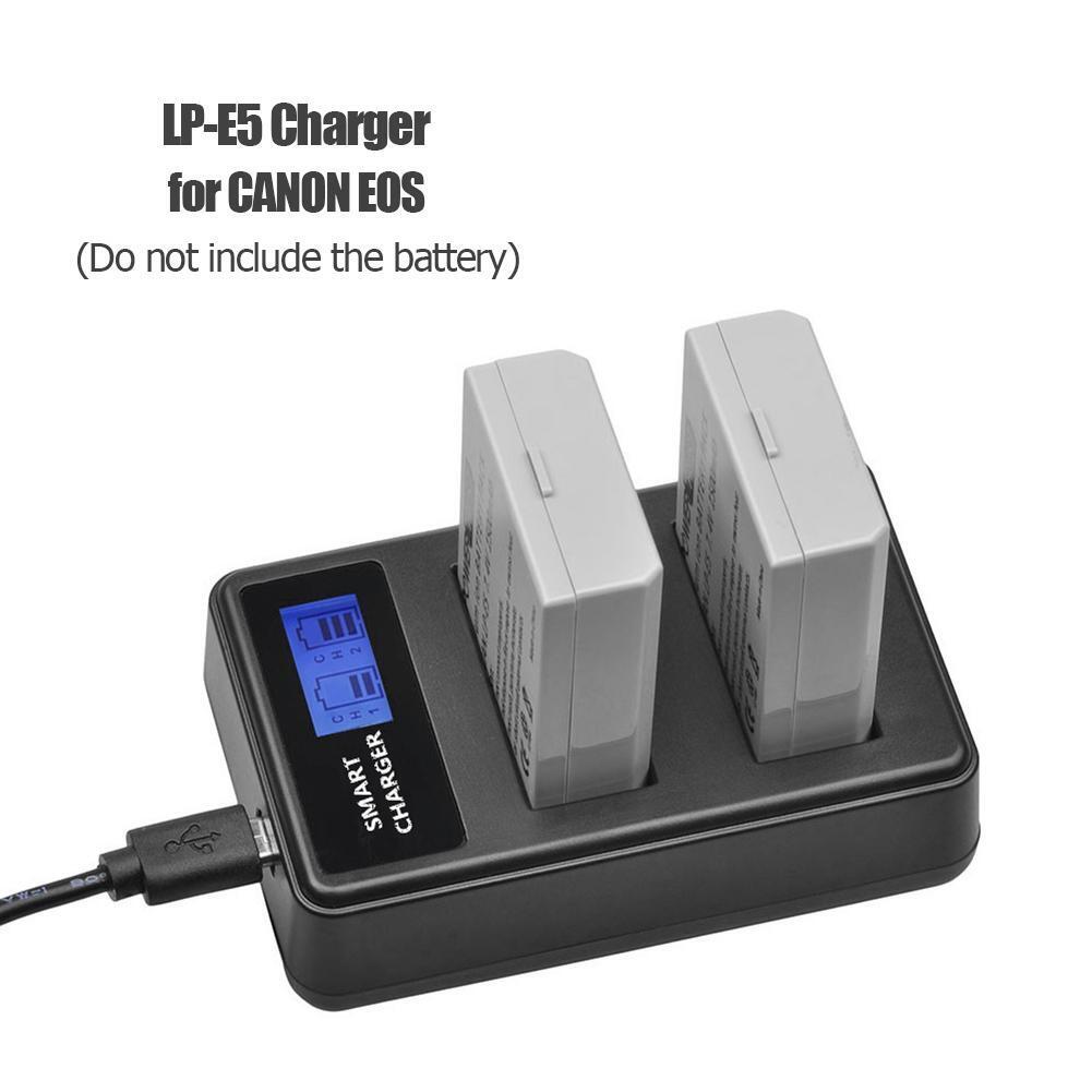 LP-E5 LCD Dual Port USB Battery Charger for Canon EOS 1000D 500D 450D Kiss