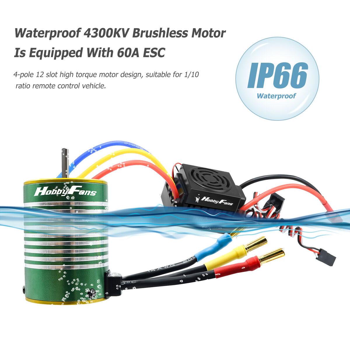HOBBYFANS Waterproof 3650 4300KV Brushless Motor 60A ESC for 1/10 RC Car