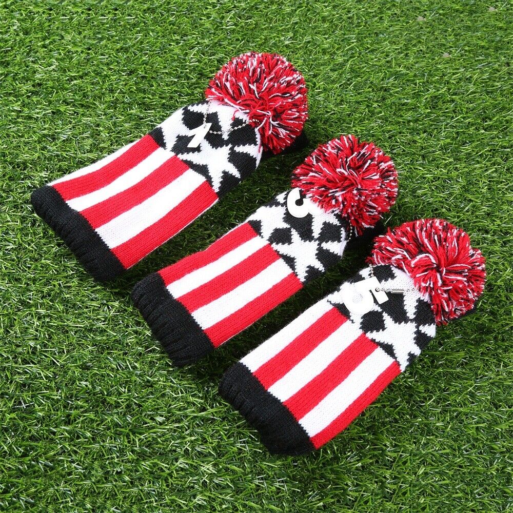 3× Black Red White Strip Star Knitted Golf Club Putter Cover Headcover Protector