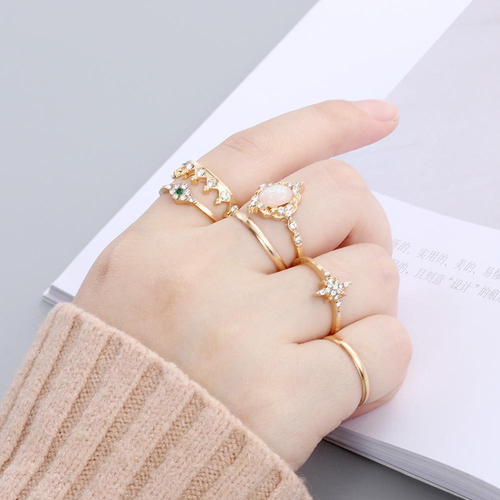 Jewelry Accessories Knuckle Midi Crown Finger Rings Opal Rings Set Moon Star