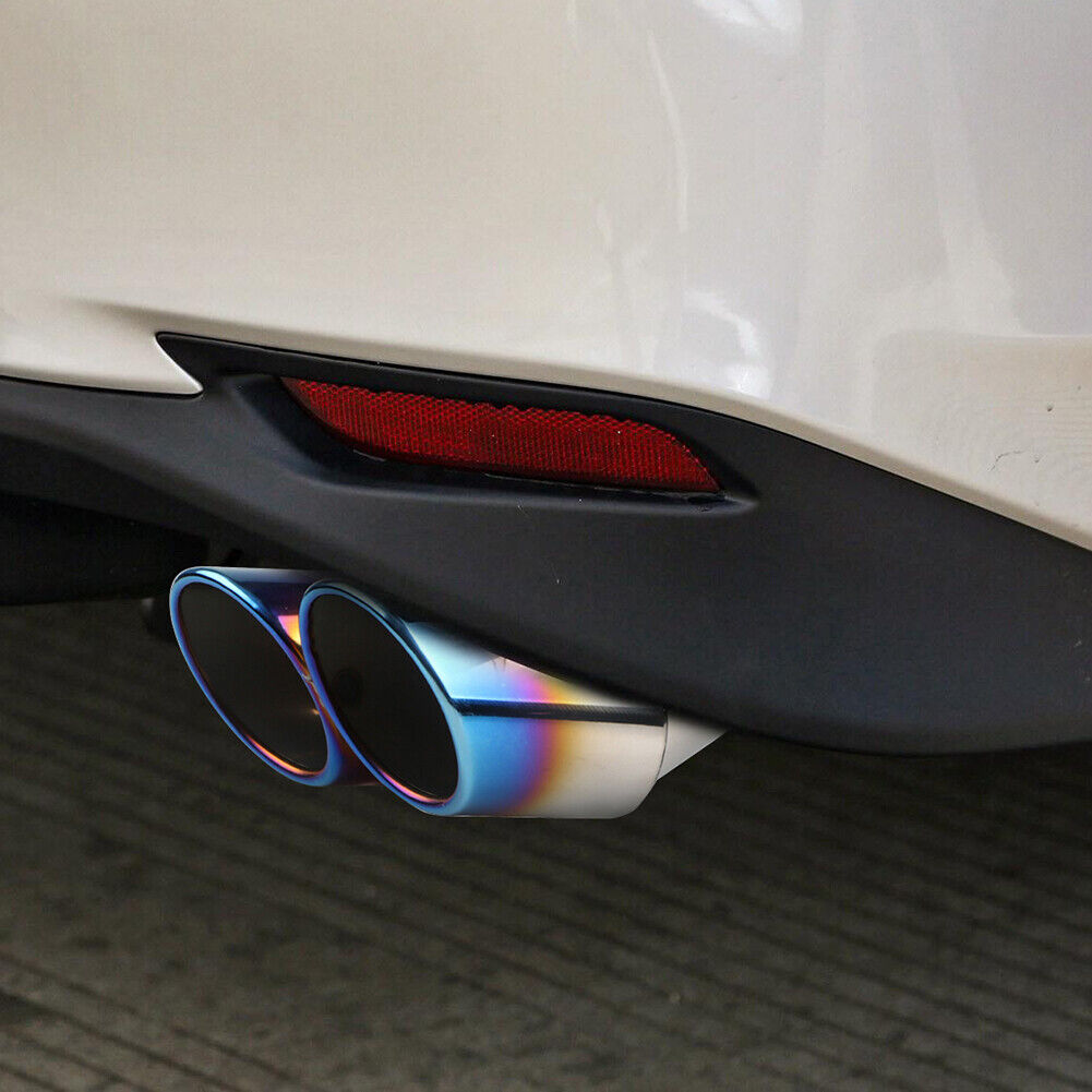 Dual Outlet Burnt Blue Stainless Steel Car Exhaust Tip Rolled Edge Muffler