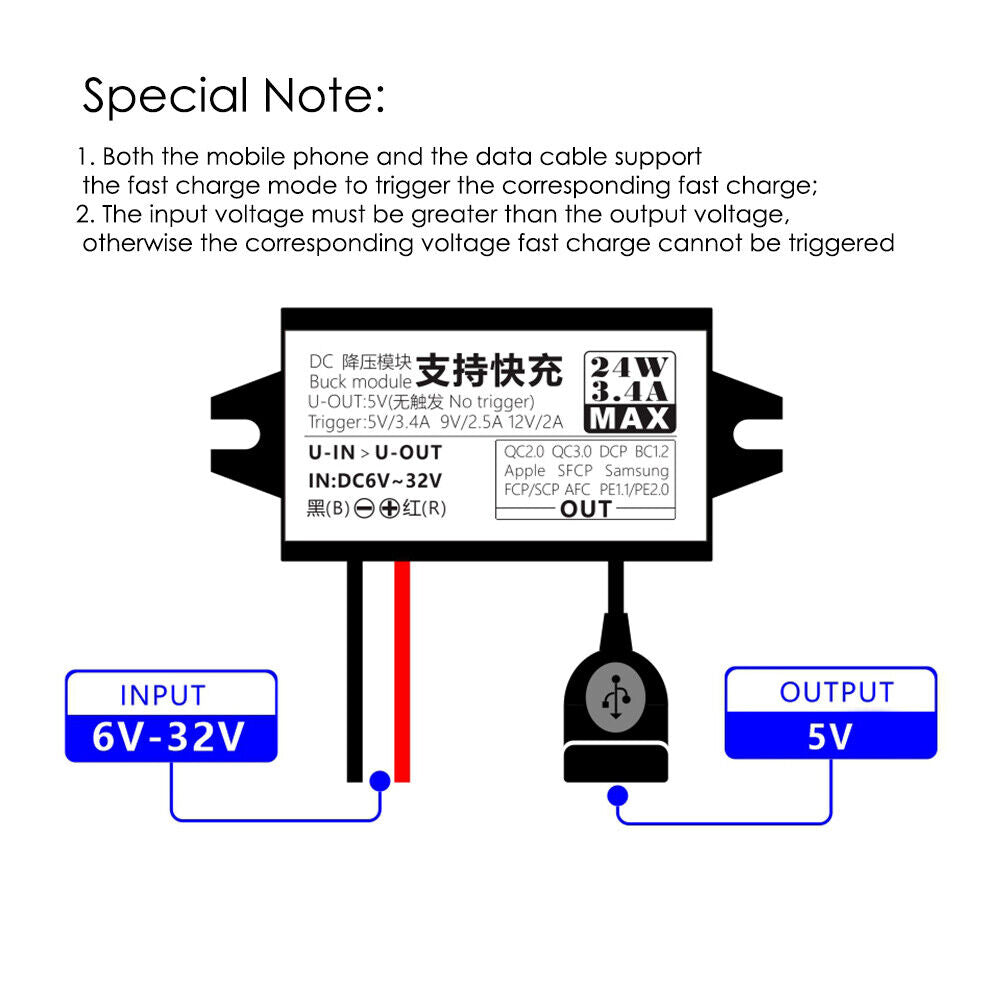 DC-DC Car Step Down Converter Module 6-32V to 24W USB Power Output Adapter