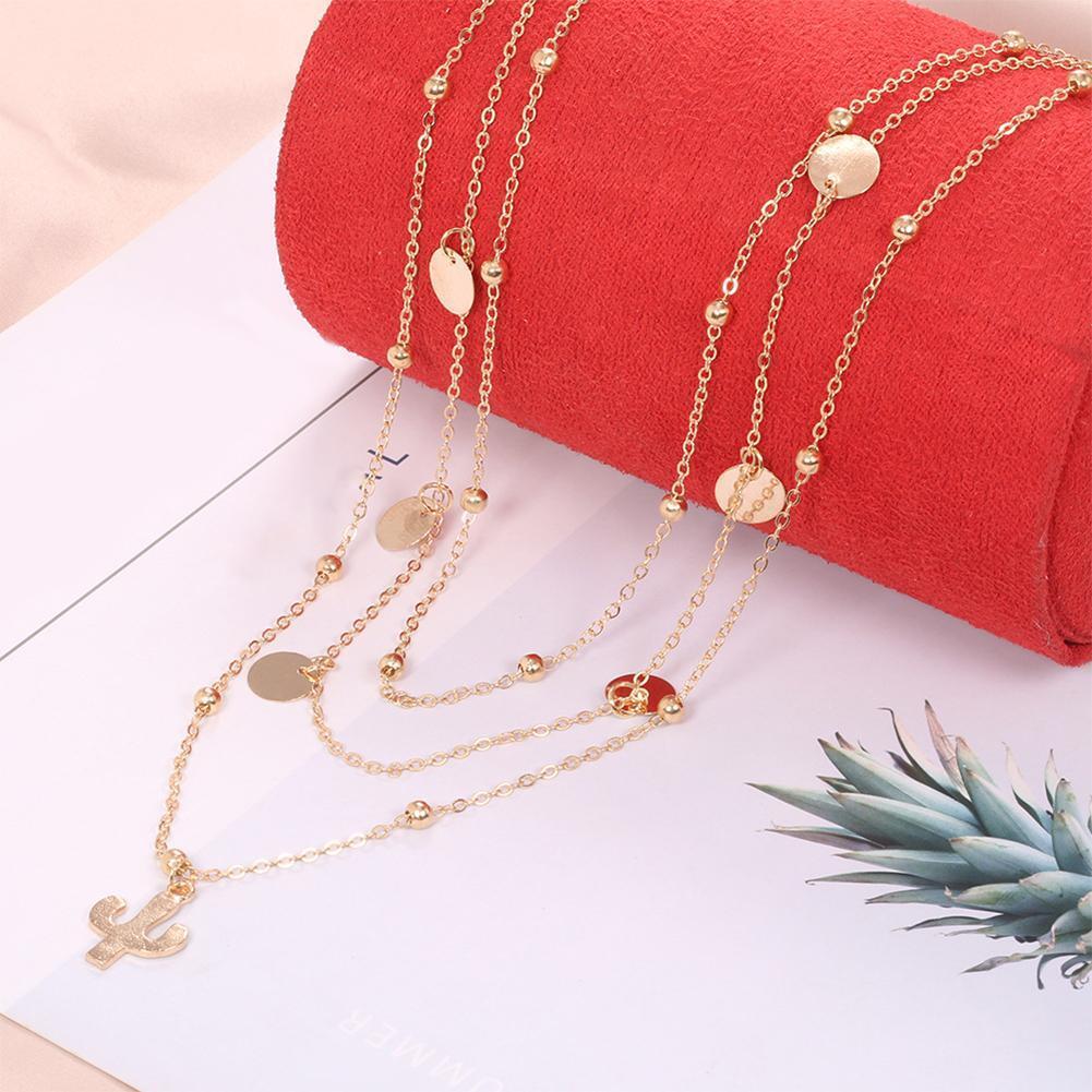 Simple Wafer Beads Pendant Clavicle Chain Women Multilayer Necklace Jewelry