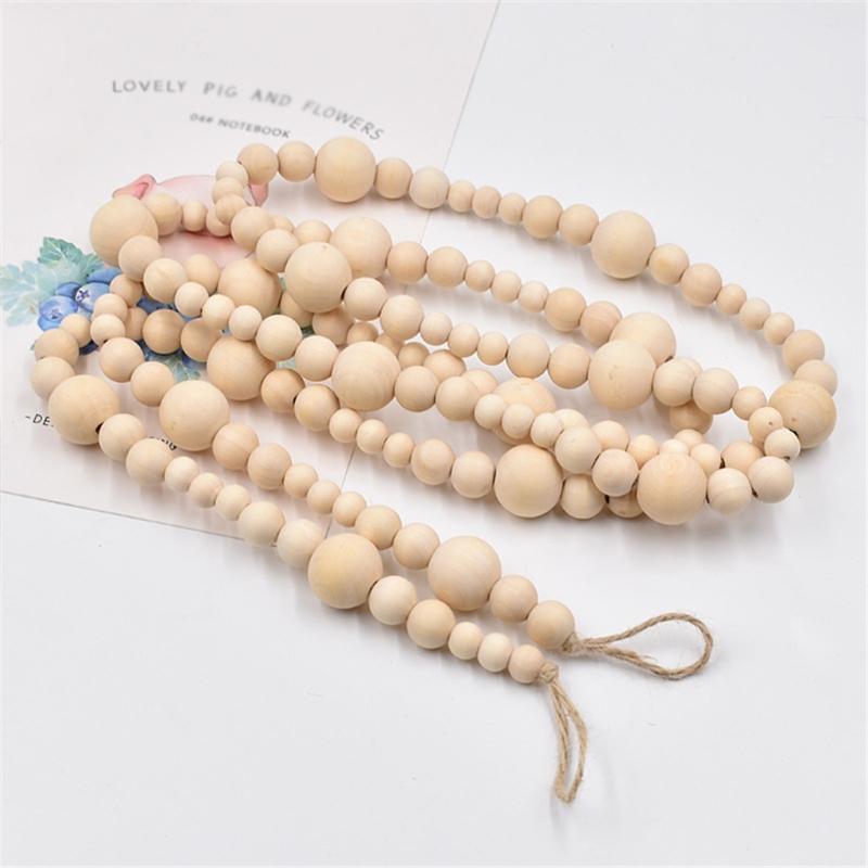 Wood Bead Garland Farmhouse Decors Rustic Country Natural Holiday Boho Style