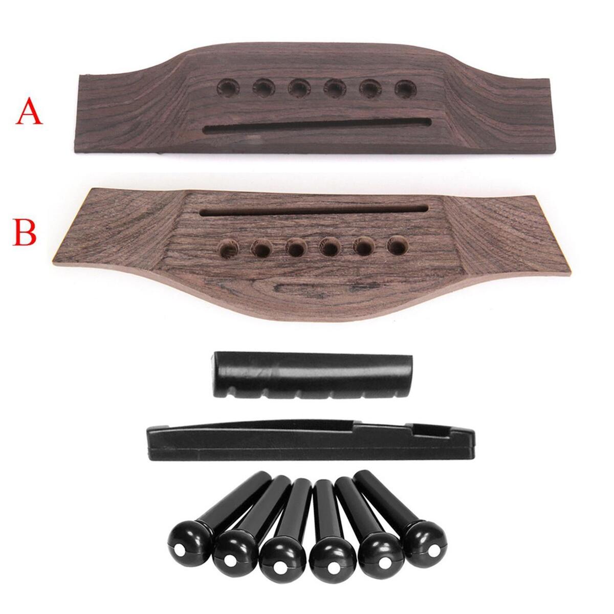 Acoustic Guitar Repairing Kit including 1 Wooden Guitar Bridge 6 Plastic
