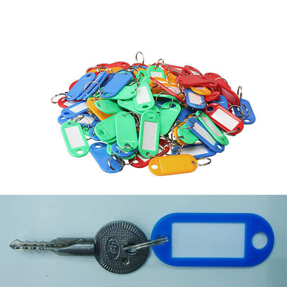 100 Pcs Plastic Key Tags ID Label Keyring with Key Chain Tag Card Split Rin